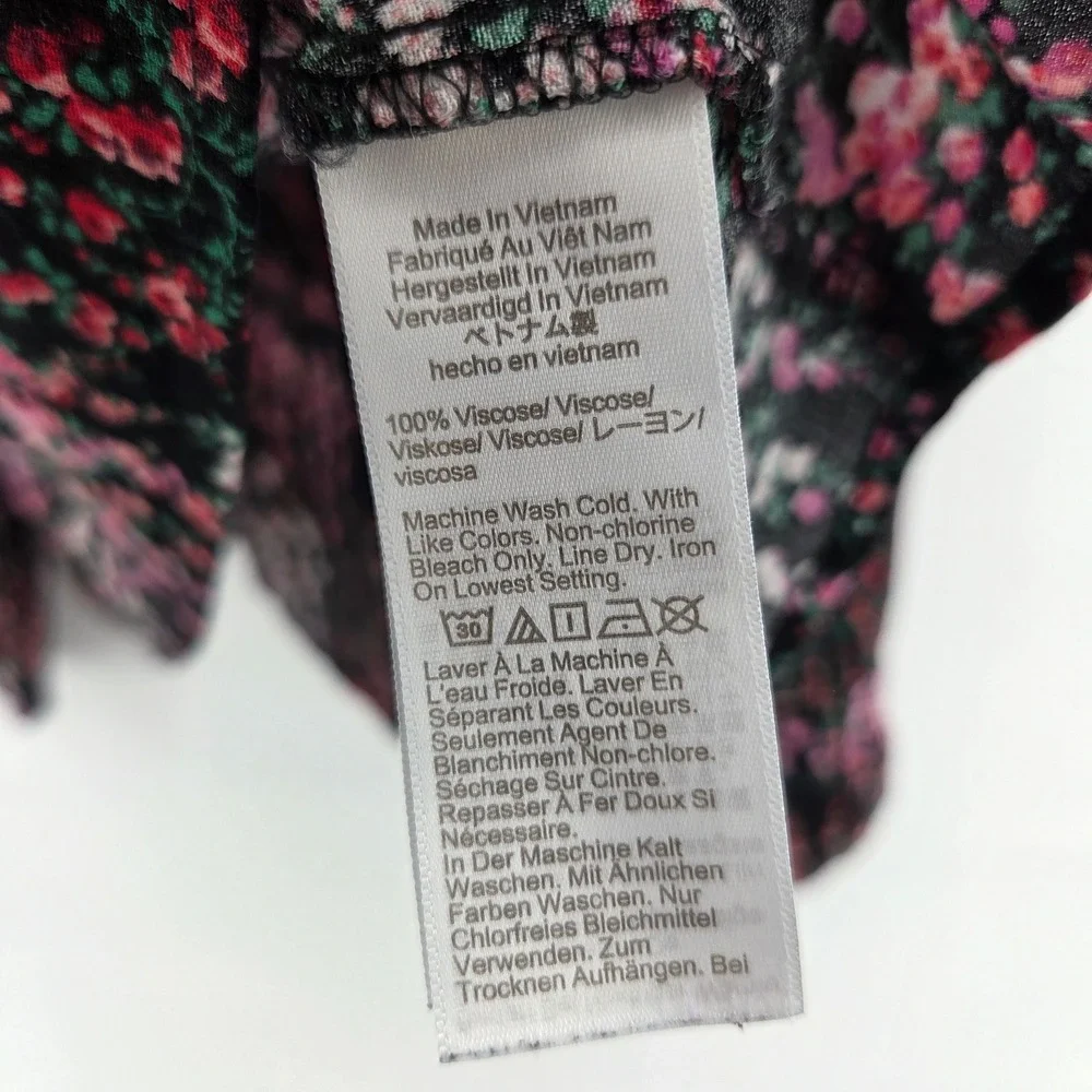 J. Crew‎ Top Medium Black Dark Floral Puff Sleeve Office Work
